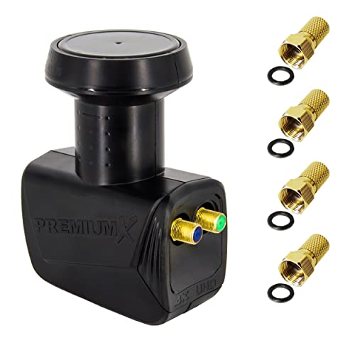 PremiumX Twin LNB schwarz SAT Direktanschluss 2 Teilnehmer Satellit TV Signalumsetzer DVB-S2 HD 4K inkl. 4X F-Stecker von Premium X