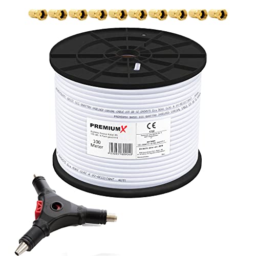 Premium X 100m BASIC Koaxialkabel 135dB 4-fach SAT Antennenkabel Koax-Kabel RG6 Satellitenkabel 4in1 Abisolierer 10x F-Stecker Premium X 100m BASIC Koaxialkabel 135dB 4-fach SAT Antennenkabel Koax-Kabel RG6 Satellitenkabel 4in1 Abisolierer 10x F-Stecker von Premium X