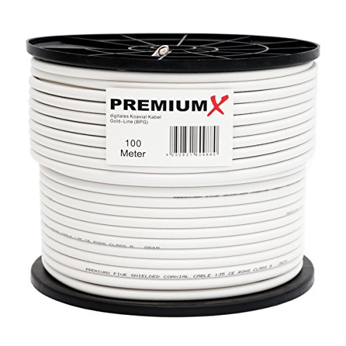 PremiumX 100m Basic PRO Gold-Line Koaxialkabel 135dB 5-Fach geschirmt SAT Kabel Antennenkabel Satellitenkabel von Premium X