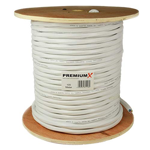 PremiumX 100m Basic Quattro Quad Koaxial SAT Kabel 90dB 2-Fach geschirmt Antennenkabel 4in1 Koaxialkabel Weiß inkl. 32x F-Stecker von Premium X