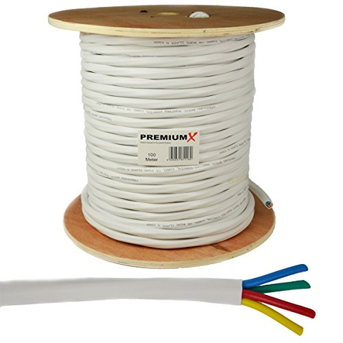 PremiumX 100m Basic Quattro Quad Koaxial SAT Kabel 90dB 2-Fach geschirmt Antennenkabel 4in1 Koaxialkabel Weiß von Premium X