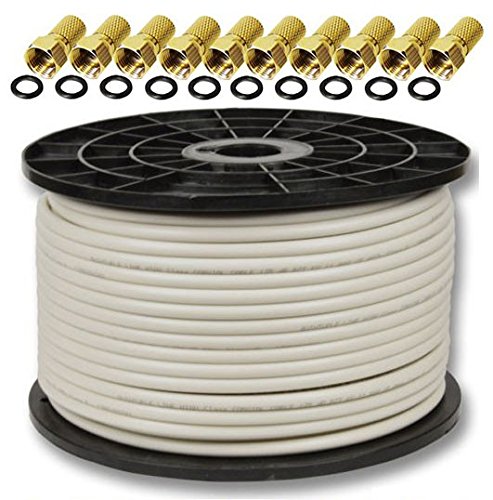 PremiumX 100m Deluxe Koaxial-Kabel 135dB 4-Fach REINES Kupfer Koax SAT Antennenkabel 20x F-Stecker von Premium X