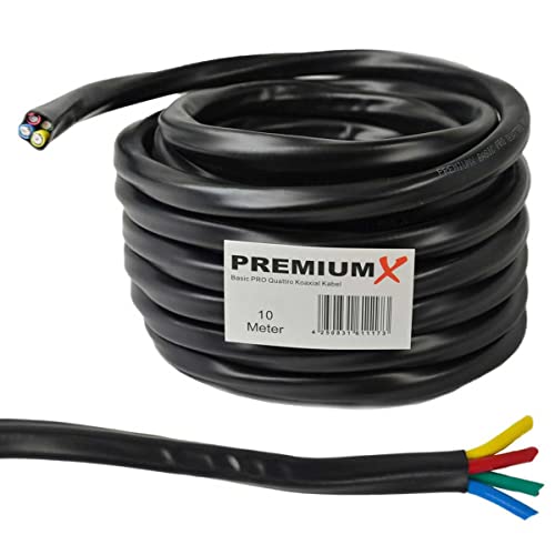 PremiumX 10m Basic PRO Quattro Quad Koaxial SAT Kabel 90dB 2-Fach geschirmt Antennenkabel 4in1 Koaxialkabel Schwarz von Premium X