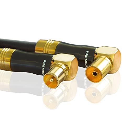 PremiumX 10m Gold-Line TV Antennenkabel Schwarz Koax-Anschluss IEC Stecker - IEC Buchse 90° gewinkelt Metallgehäuse von Premium X