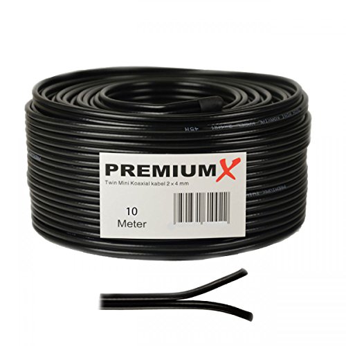 PremiumX 10m Sat Koaxial Kabel 90dB Twin Mini 2 x 4mm extra dünn Schwarz Antennenkabel 2-Fach geschirmt für Sat | Kabel | DVB-T - Ultra HD 4K 3D von Premium X