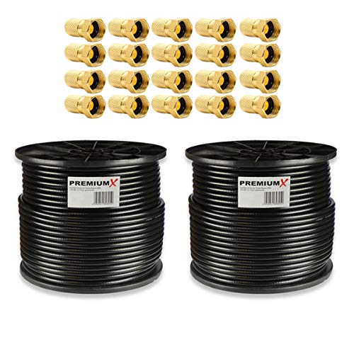 Premium X 200m 2X 100m Basic Koaxialkabel schwarz 135dB 4-Fach SAT Antennenkabel Koax-Kabel RG6 Digital 20x F-Stecker 0,28 EUR/m von Premium X