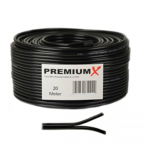 PremiumX 20m Sat Koaxial Kabel 90dB Twin Mini 2 x 4mm extra dünn Schwarz Antennenkabel 2-Fach geschirmt für Sat | Kabel | DVB-T - Ultra HD 4K 3D von Premium X