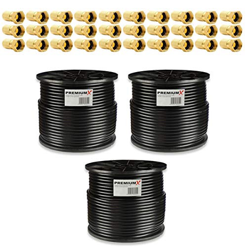 Premium X 300m 3X 100m Basic Koaxialkabel schwarz 135dB 4-Fach SAT Antennenkabel Koax-Kabel RG6 Digital 30x F-Stecker 0,30 EUR/m von Premium X