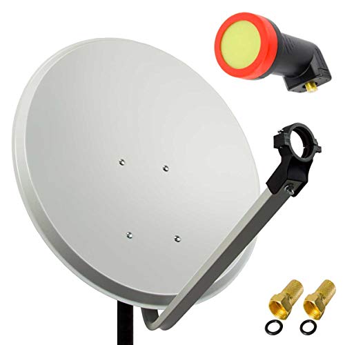 PremiumX 45cm Satellitenschüssel Stahl Hellgrau Sat Antenne Sun Single LNB Satelliten-Antenne SAT Anlage 2X F-Stecker 1 Teilnehmer von Premium X