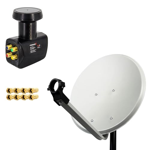 PremiumX 45cm Satellitenschüssel Stahl Hellgrau Satelliten-Antenne SAT Anlage Quad LNB 8X F-Stecker 4 Teilnehmer von Premium X