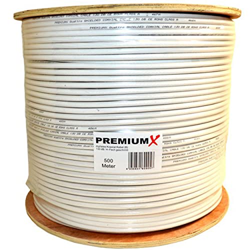 PremiumX 500m Basic Koaxialkabel 135dB 4-Fach Kupfer-Stahl CCS Koax-Kabel SAT Antennenkabel RG-6 CE ROHS Class A von Premium X