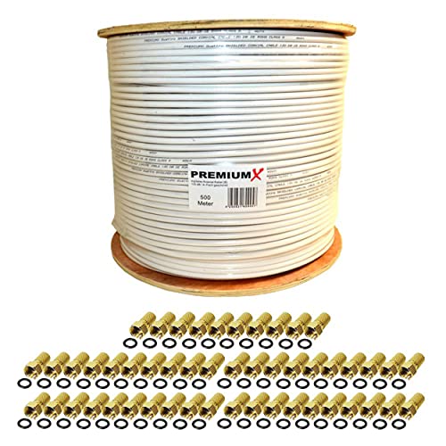 Premium X 500m Basic Koaxialkabel 135dB 4-Fach SAT Antennenkabel Koax-Kabel RG-6 Class A SAT-Kabel 100x F-Stecker Premium X 500m Basic Koaxialkabel 135dB 4-Fach SAT Antennenkabel Koax-Kabel RG-6 Class A SAT-Kabel 100x F-Stecker von Premium X