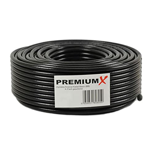 PremiumX 50m Basic Koaxialkabel schwarz 135dB 4-Fach geschirmt CCS SAT TV Koax RG6 Antennenkabel Satelliten-Kabel von Premium X