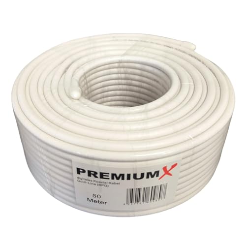 PremiumX 50m Basic PRO Gold-Line Koaxialkabel 135dB 5-Fach geschirmt SAT Koax Antennenkabel Satelliten-Kabel von Premium X