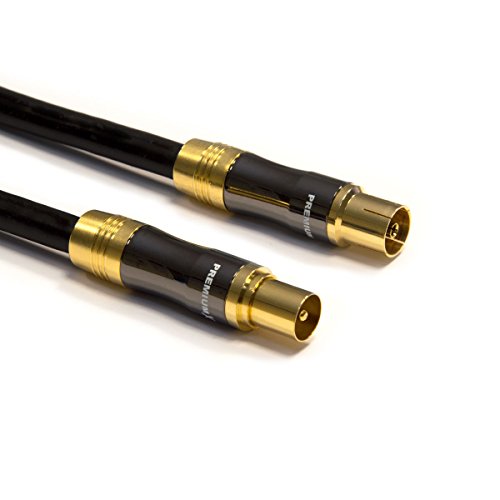 Premium X 5m Gold-Line TV Antennenkabel Schwarz IEC-Anschlusskabel Koax Stecker - Kupplung Koaxialkabel Metallgehäuse HDTV 4K von Premium X