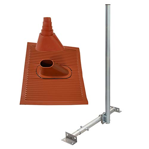 Premium X Basic X120-48 SAT TV Dachsparrenhalter 120cm Mast 48mm Dach-Sparren-Halterung Kabeldurchführung für Satelliten-Antenne Satellitenschüssel | Dachabdeckung ALU-Ziegel Manschette rot von Premium X