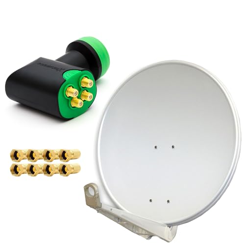 Premium X Deluxe SAT Anlage für 4 Empfänger 85cm Satellitenantenne ALU Hellgrau mit Green Diamond Quad LNB inkl. 8X F-Stecker Premium X Deluxe SAT Anlage für 4 Empfänger 85cm Satellitenantenne ALU Hellgrau mit Green Diamond Quad LNB inkl. 8X F-Stecker von Premium X