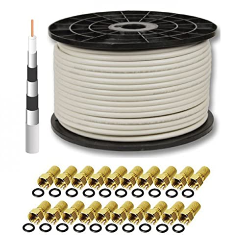Premium X Deluxe PRO Koaxial Kabel 5-Fach geschirmt, reines Kupfer 100 Meter SAT Antennenkabel + 20 F-Stecker 8mm Premium X Deluxe PRO Koaxial Kabel 5-Fach geschirmt, reines Kupfer 100 Meter SAT Antennenkabel + 20 F-Stecker 8mm von Premium X