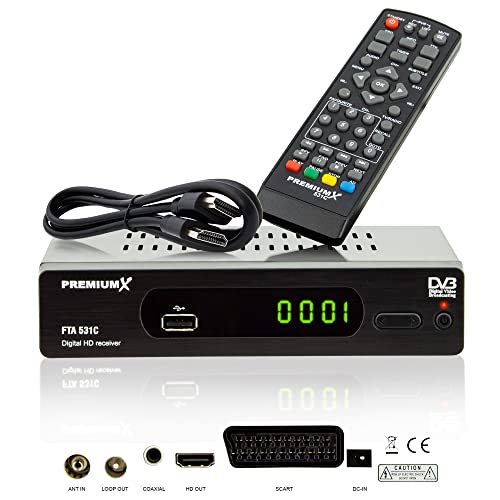 PremiumX Kabelreceiver DVB-C FTA 531C Digital FullHD SCART HDMI USB Mediaplayer, TV-Receiver Kabel-Fernsehen von Premium X