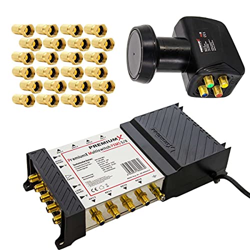 PremiumX Multischalter Set PXMS 5/8 Multiswitch mit Netzteil für 8 Teilnehmer mit Quattro LNB 3D 4K UHD 8K und 24 F-Stecker von Premium X