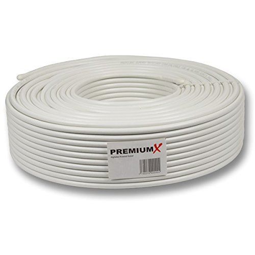 PremiumX Profi PRO Koaxial Kabel 135dB 5-Fach geschirmt, reines Kupfer 50 Meter SAT Antennenkabel 50m 135dB Neu (0,64EUR/M) von Premium X