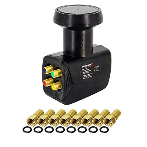 Premium X Quad LNB SAT Direktanschluss 4 Teilnehmer Satellit TV Signalumsetzer DVB-S2 HD 4K 8X F-Stecker von Premium X