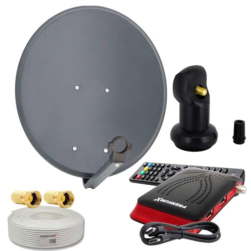 PremiumX SAT Anlage 80cm Satellitenschüssel Single LNB 10m Antennenkabel F-Stecker TV Satelliten-Receiver HDMI-Kabel von Premium X