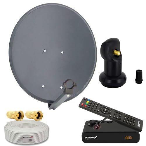 PremiumX SAT Anlage 80cm Satellitenschüssel Single LNB 10m Antennenkabel F-Stecker TV Satelliten-Receiver HDMI-Kabel von Premium X