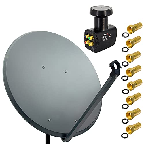 PremiumX Satelliten-Komplettanlage 100cm Satellitenschüssel Aluminium Anthrazit Antenne Quad LNB 8X F-Stecker, SAT bis 4 Teilnehmer von Premium X