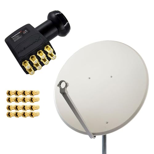 PremiumX Satelliten-Komplettanlage 100cm Satellitenschüssel Aluminium Hellgrau Satellitenantenne Octo LNB F-Stecker SAT 8 Teilnehmer von Premium X