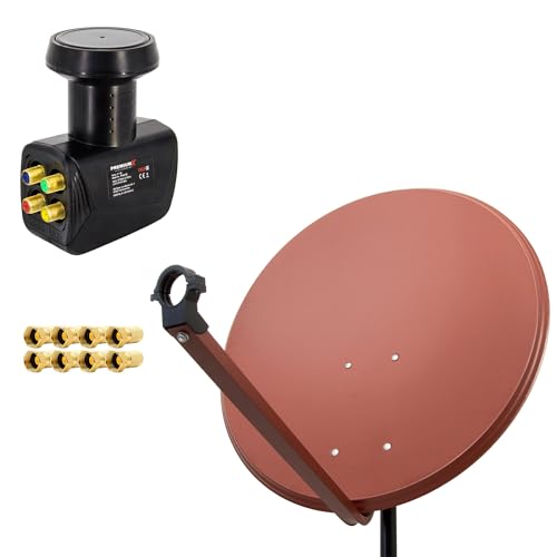 PremiumX Satelliten-Komplettanlage 100cm Satellitenschüssel Aluminium Rot Satellitenantenne Quad LNB F-Stecker, SAT bis 4 Teilnehmer PremiumX Satelliten-Komplettanlage 100cm Satellitenschüssel Aluminium Rot Satellitenantenne Quad LNB F-Stecker, SAT bis 4 Teilnehmer von Premium X