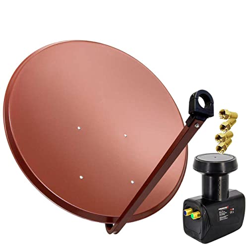 PremiumX Satelliten-Komplettanlage 100cm Satellitenschüssel Ziegelrot Satellitenantenne Twin LNB F-Stecker, SAT bis 2 Teilnehmer von Premium X