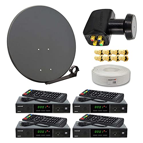 Premium X Satelliten-Komplettanlage 4 Teilnehmer 60cm Antenne Anthrazit SAT Quad LNB 50m Antennenkabel 4X HD TV Sat-Receiver Premium X Satelliten-Komplettanlage 4 Teilnehmer 60cm Antenne Anthrazit SAT Quad LNB 50m Antennenkabel 4X HD TV Sat-Receiver von Premium X