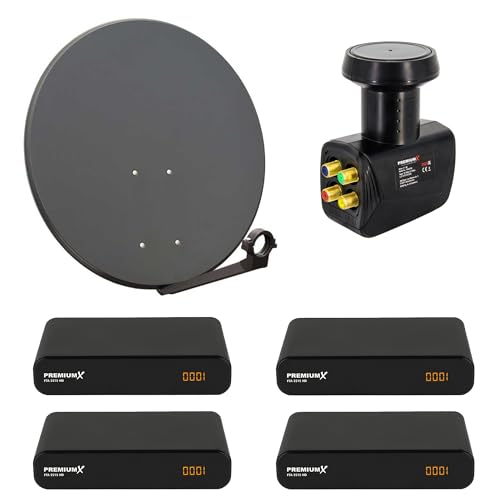 Premium X Satelliten-Komplettanlage 4 Teilnehmer 80cm Antenne Anthrazit SAT Quad LNB 4X Satelliten-Receiver DVB-S2 HDTV Premium X Satelliten-Komplettanlage 4 Teilnehmer 80cm Antenne Anthrazit SAT Quad LNB 4X Satelliten-Receiver DVB-S2 HDTV von Premium X