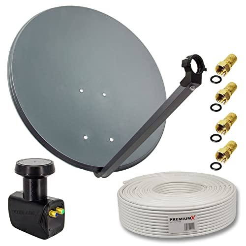 PremiumX Satelliten-Komplettanlage 60cm Antenne Anthrazit Schüssel SAT Twin LNB 50m Antennenkabel 4X F-Stecker PremiumX Satelliten-Komplettanlage 60cm Antenne Anthrazit Schüssel SAT Twin LNB 50m Antennenkabel 4X F-Stecker von Premium X