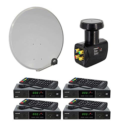 PremiumX Satelliten-Komplettanlage 60cm Antenne Hellgrau Quad LNB bis 4 Teilnehmer 4X DVB-S2 SAT TV Receiver FullHD HDMI-Kabel PremiumX Satelliten-Komplettanlage 60cm Antenne Hellgrau Quad LNB bis 4 Teilnehmer 4X DVB-S2 SAT TV Receiver FullHD HDMI-Kabel von Premium X