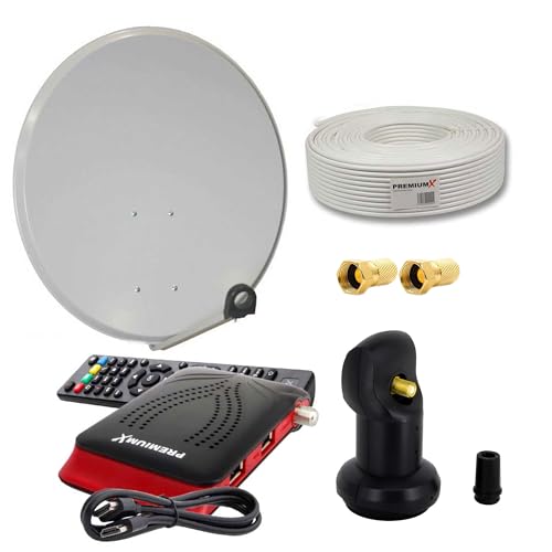 PremiumX Satelliten-Komplettanlage 60cm Satellitenschüssel Single LNB 10m Antennenkabel FullHD TV Satelliten-Receiver HDMI-Kabel von Premium X