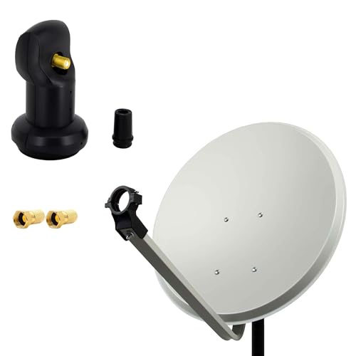 PremiumX Satelliten-Komplettanlage 60cm Satellitenschüssel Stahl Hellgrau Satellitenantenne SAT Single LNB 2X F-Stecker 1 Teilnehmer von Premium X