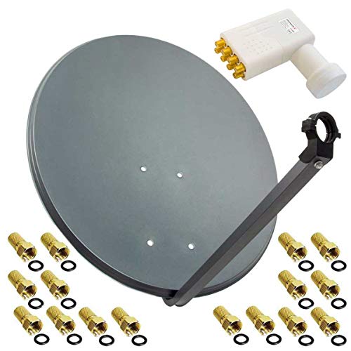 PremiumX Satelliten-Komplettanlage 80cm Antenne Anthrazit TV Satellitenschüssel SAT Octo LNB 16x F-Stecker bis 8 Teilnehmer von Premium X