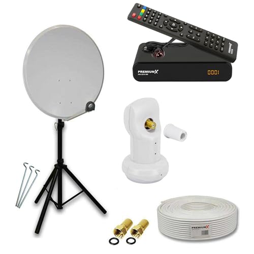 PremiumX Satelliten-Anlage 80cm Satellitenschüssel Stahl Hellgrau Single LNB Stativ Antennenkabel FullHD TV SAT-Receiver HDMI-Kabel PremiumX Satelliten-Anlage 80cm Satellitenschüssel Stahl Hellgrau Single LNB Stativ Antennenkabel FullHD TV SAT-Receiver HDMI-Kabel von Premium X
