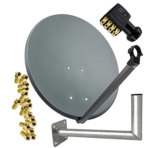 PremiumX Satelliten-Komplettanlage 80cm Satellitenantenne Anthrazit Satellitenschüssel SAT Octo LNB 16x F-Stecker Wandhalter 45cm von Premium X