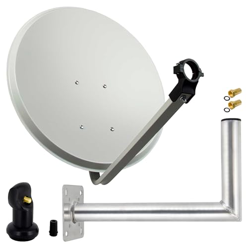 PremiumX Satelliten-Komplettanlage 80cm Satellitenantenne Hellgrau Stahl Satellitenschüssel SAT Single LNB Wandhalter 45cm ALU 1TN von Premium X