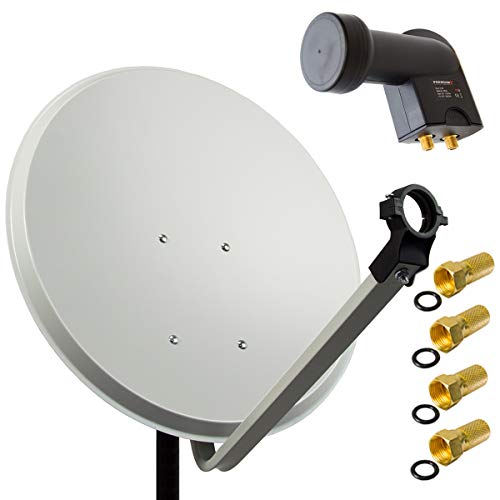 PremiumX Satelliten-Komplettanlage 80cm Satellitenschüssel Aluminium Hellgrau Satellitenantenne Twin LNB F-Stecker SAT 2 Teilnehmer von Premium X