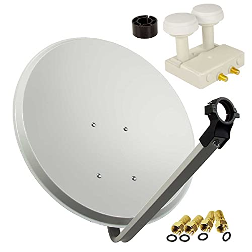 PremiumX Satelliten-Komplettanlage 80cm Satellitenschüssel Hellgrau Twin Monoblock LNB SAT Astra 19,2° Hotbird 13° 4X F-Stecker von Premium X