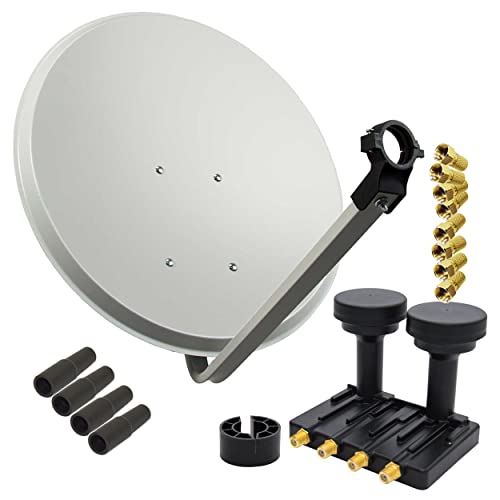 PremiumX Satelliten-Komplettanlage 80cm Satellitenschüssel Quad Monoblock LNB Astra Hotbird 2 SAT für 4 Teilnehmer von Premium X