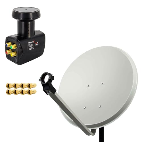 Premium X Satelliten-Komplettanlage 80cm Satellitenschüssel Stahl Hellgrau Satellitenantenne SAT Quad LNB 8X F-Stecker 4 Teilnehmer Premium X Satelliten-Komplettanlage 80cm Satellitenschüssel Stahl Hellgrau Satellitenantenne SAT Quad LNB 8X F-Stecker 4 Teilnehmer von Premium X