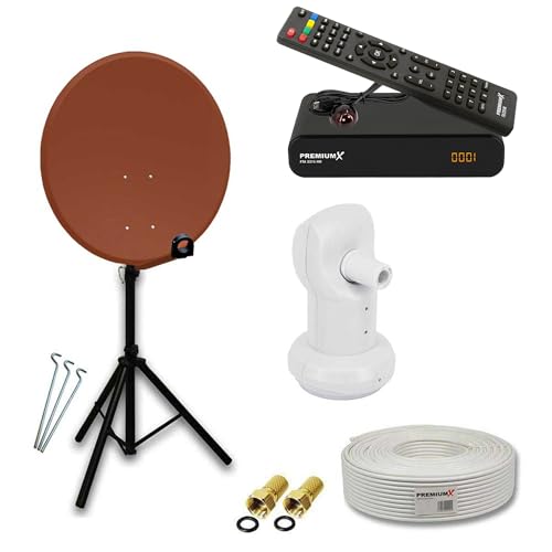 PremiumX Satelliten-Komplettanlage 80cm Satellitenschüssel Ziegelrot Single LNB Kabel Dreibein-Stativ FullHD TV SAT-Receiver PremiumX Satelliten-Komplettanlage 80cm Satellitenschüssel Ziegelrot Single LNB Kabel Dreibein-Stativ FullHD TV SAT-Receiver von Premium X