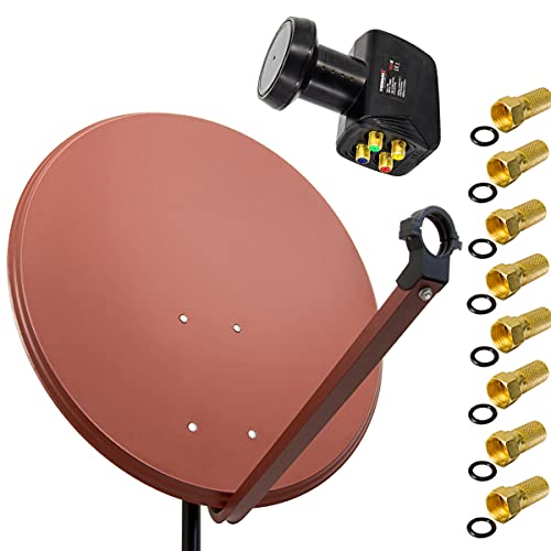 Premium X Satelliten-Komplettanlage 80cm Satellitenschüssel Ziegelrot Satellitenantenne Quad LNB 8X F-Stecker, SAT für 4 Teilnehmer Premium X Satelliten-Komplettanlage 80cm Satellitenschüssel Ziegelrot Satellitenantenne Quad LNB 8X F-Stecker, SAT für 4 Teilnehmer von Premium X