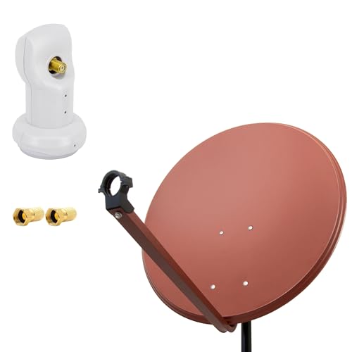 PremiumX Satelliten-Komplettanlage 80cm Satellitenschüssel Ziegelrot TV Satellitenantenne SAT Single LNB 2X F-Stecker von Premium X