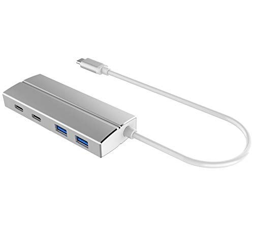 PremiumCord 10Gigabit USB-C Hub auf 2X USB 3.1 Typ C + 2X USB 3.0, Aluminiumgehäuse, 10Gbps, SuperSpeed USB 3.1 Typ C, Farbe schwarz, Länge 20cm von PremiumCord